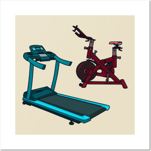 Treadmill & spinning bike cartoon illustration Posters and Art